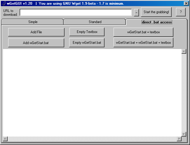 Screenshot of wGetGUI bat access